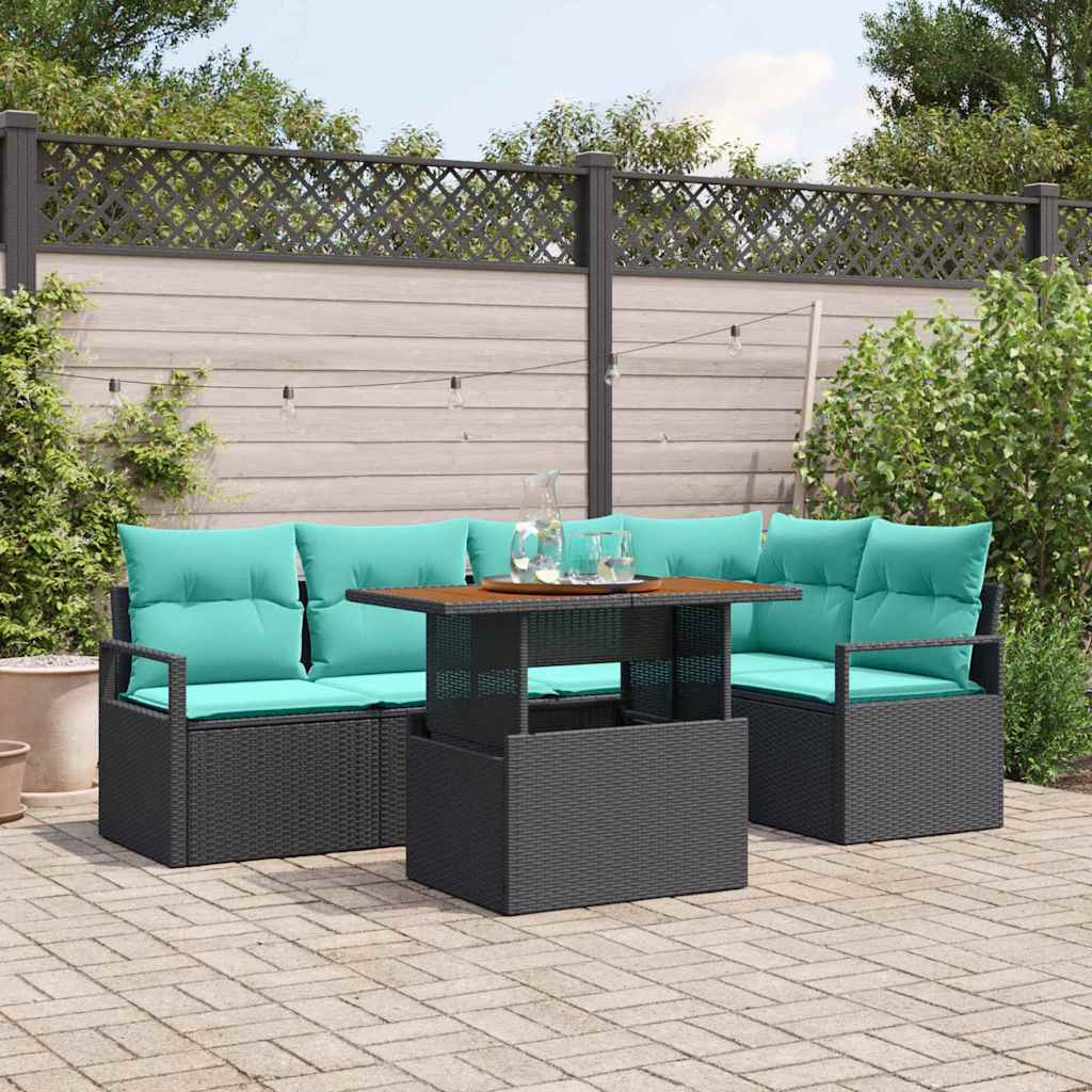 vidaXL Gartensofa-set 6 stk. 5-Sitzanzahl Schwarz und Türkis