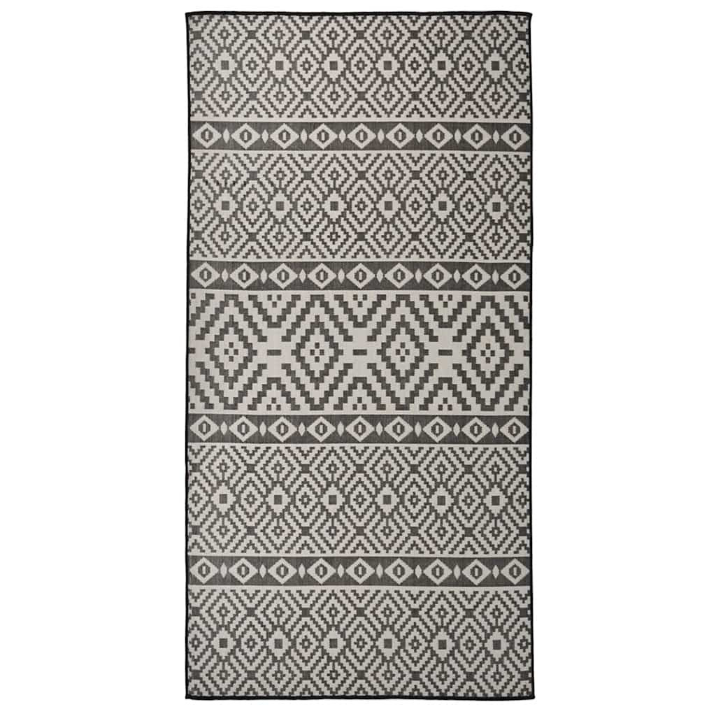 vidaXL Outdoor-Teppich Flachgewebe 100x200 cm Schwarz Gestreift