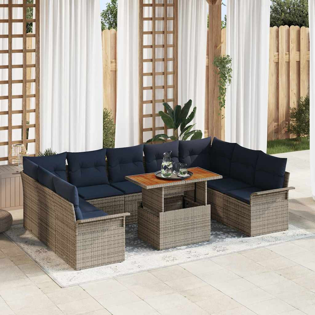 vidaXL Garten-Sofa-Set mit Kissen 10 pcs Grau und Marineblau