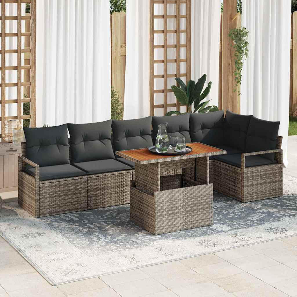 vidaXL Gartensofa-set 7 stk. 6-Sitzanzahl Grau Poly-Rattan