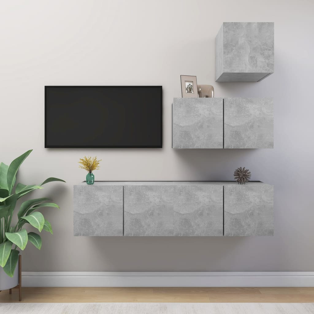 vidaXL 4-tlg. TV-Schrank-Set Betongrau Holzwerkstoff