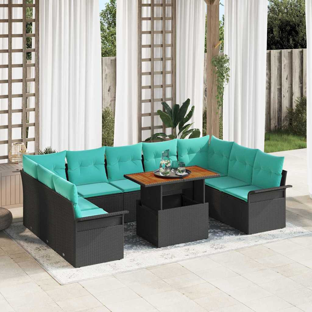 vidaXL Garten-Sofa-Set mit Kissen 10 pcs Schwarz und blau