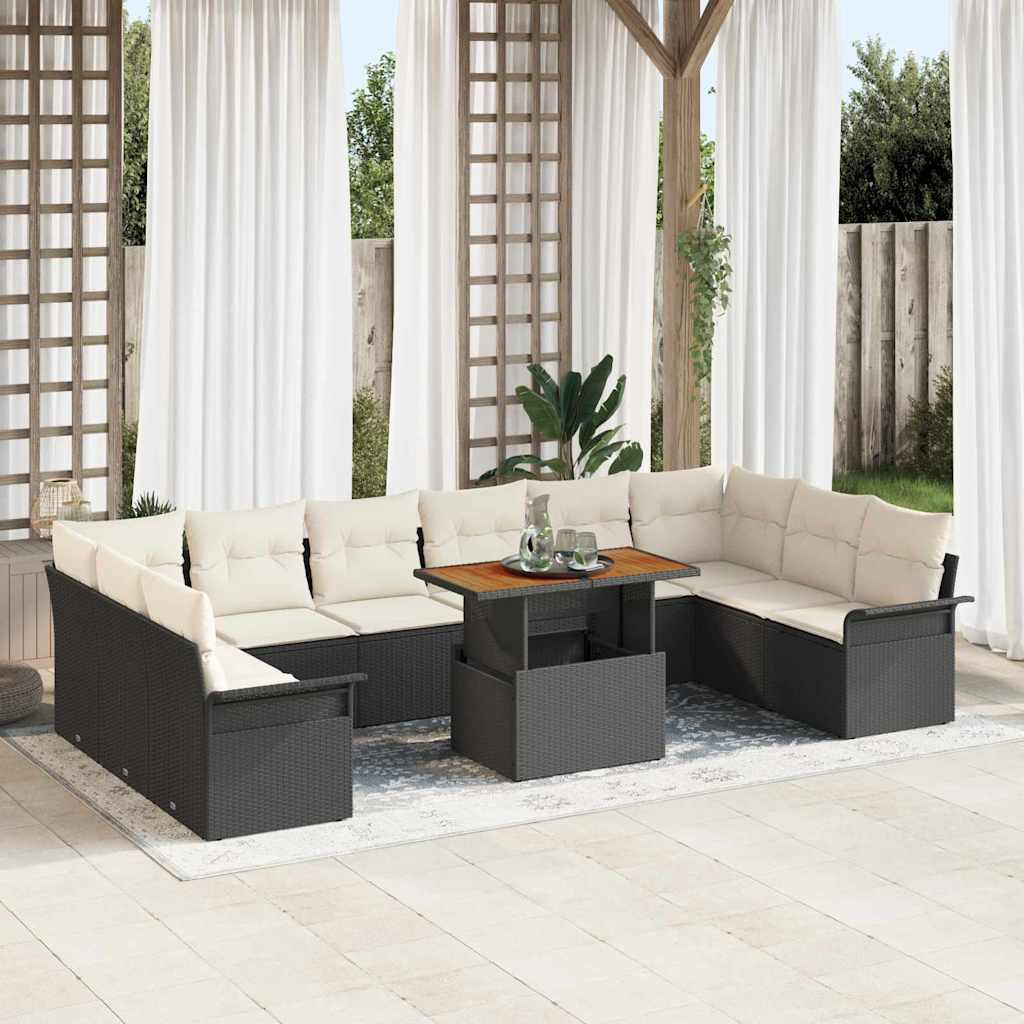 vidaXL Gartensofa-set mit Kissen 11 pcs Schwarz und Creme Poly-Rattan