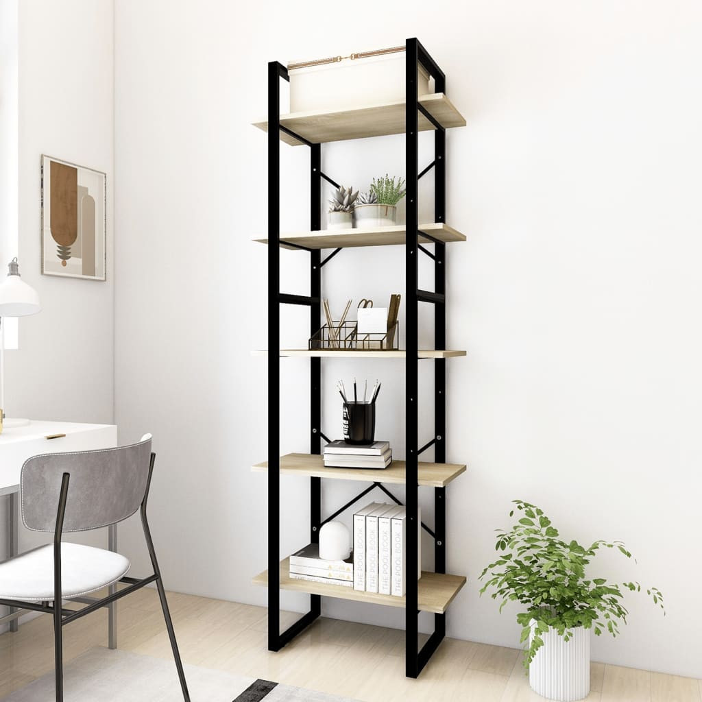 vidaXL Bücherregal 5 Fächer Sonoma-Eiche 60x30x175 cm Holzwerkstoff