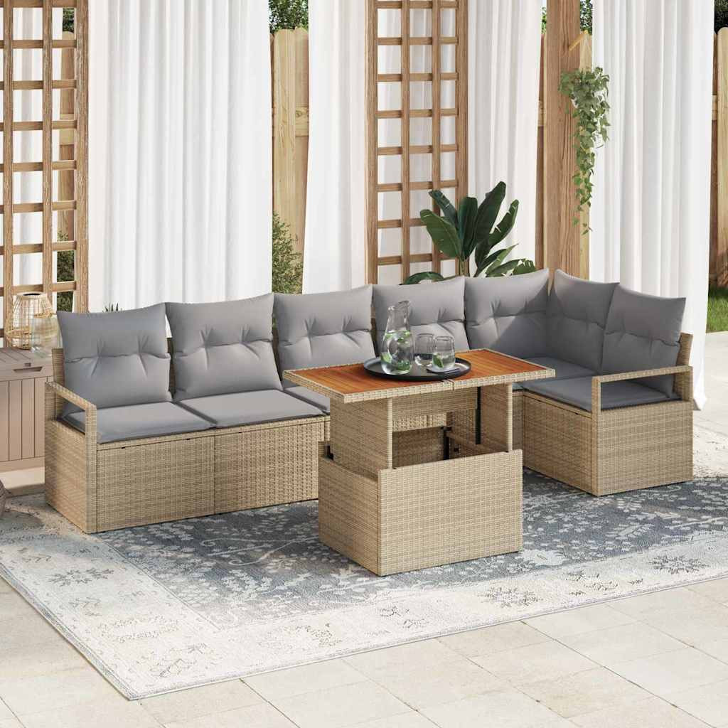 vidaXL Gartensofa-set 7 stk. 6-Sitzanzahl Beige Poly-Rattan