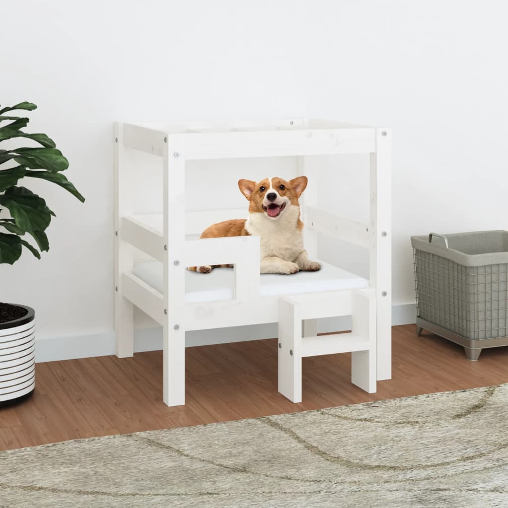 vidaXL Hundebett Weiß 55,5x53,5x60 cm Massivholz Kiefer