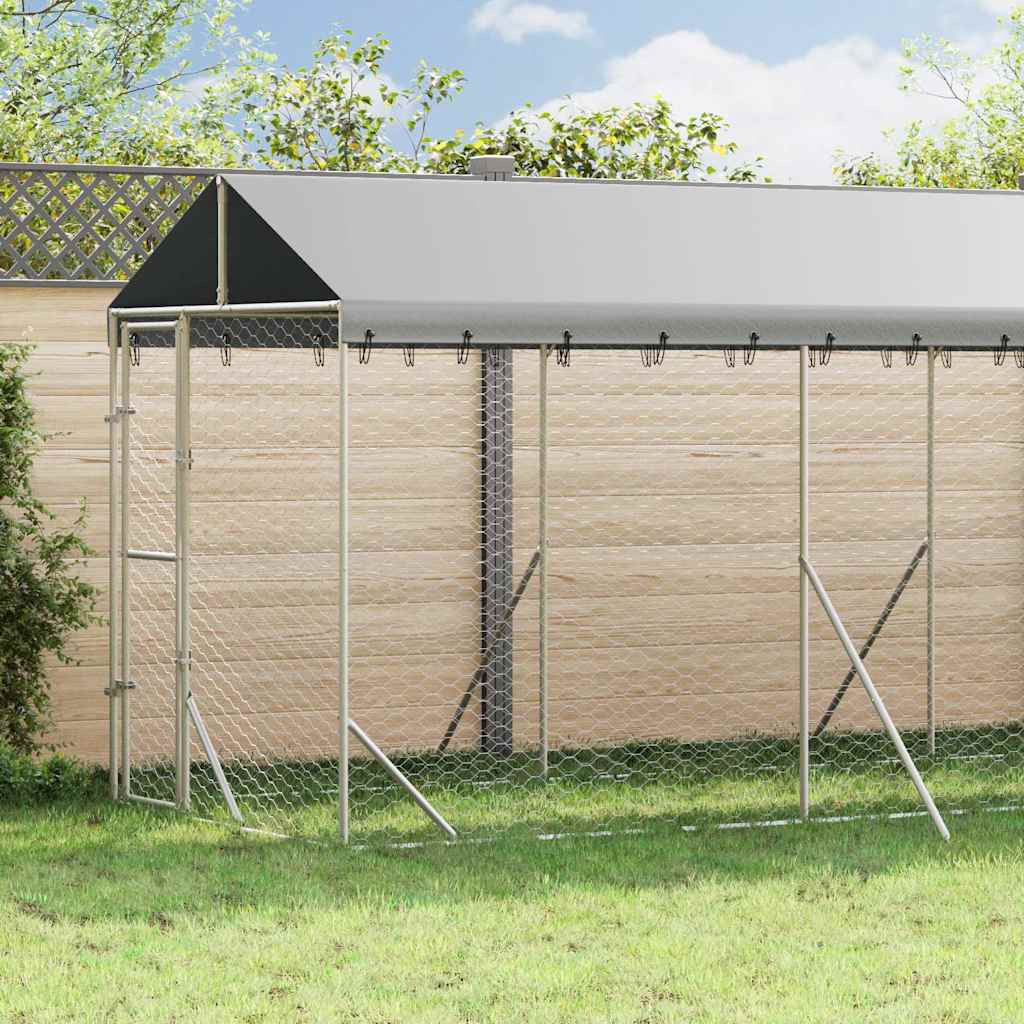 vidaXL Outdoor-Hundezwinger mit Dach Silbern 2x10x2,5 m Stahl Verzinkt