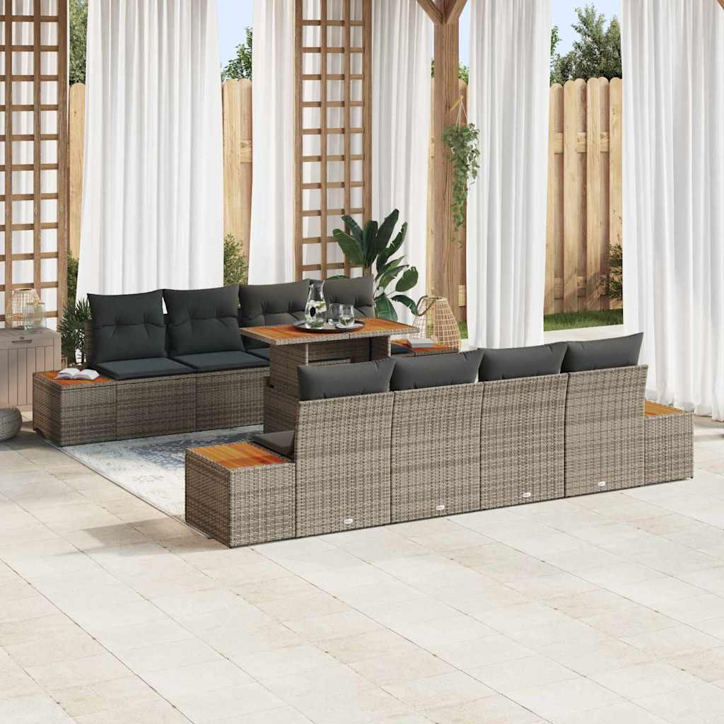vidaXL Gartensofa-set 9 Stk. Grau Poly-Rattan