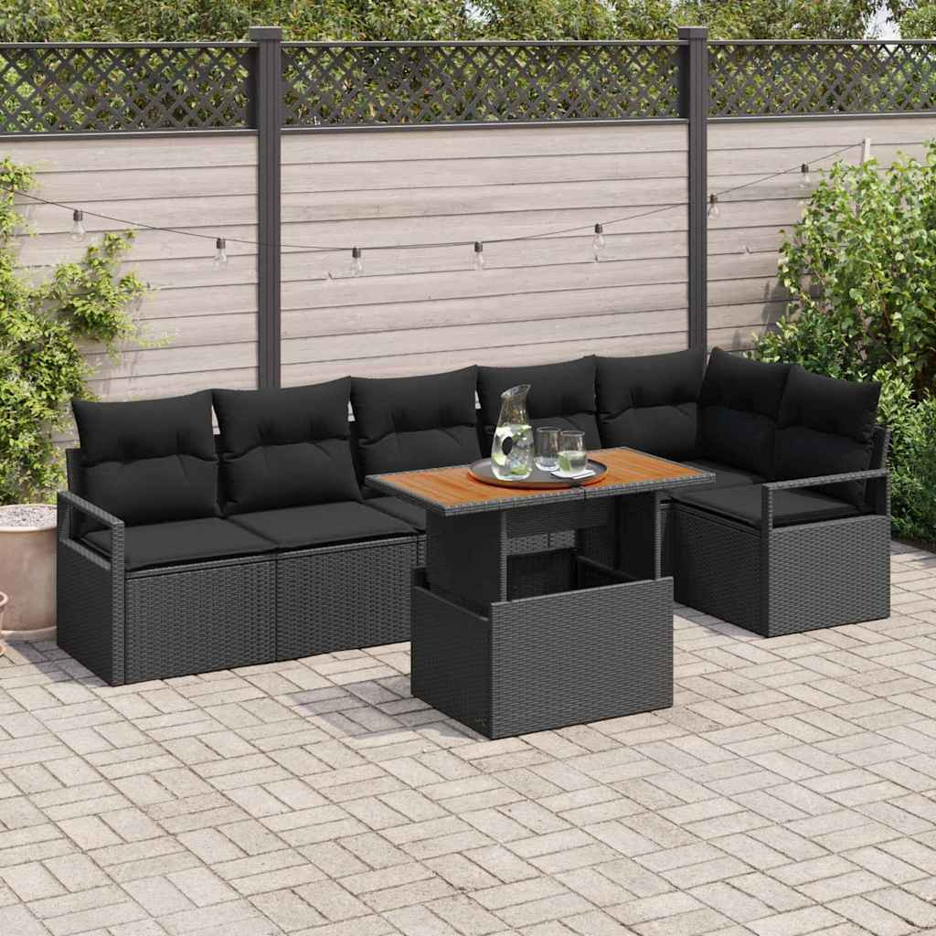 vidaXL Gartensofa-set 7 stk. 6-Sitzanzahl Schwarz Poly-Rattan