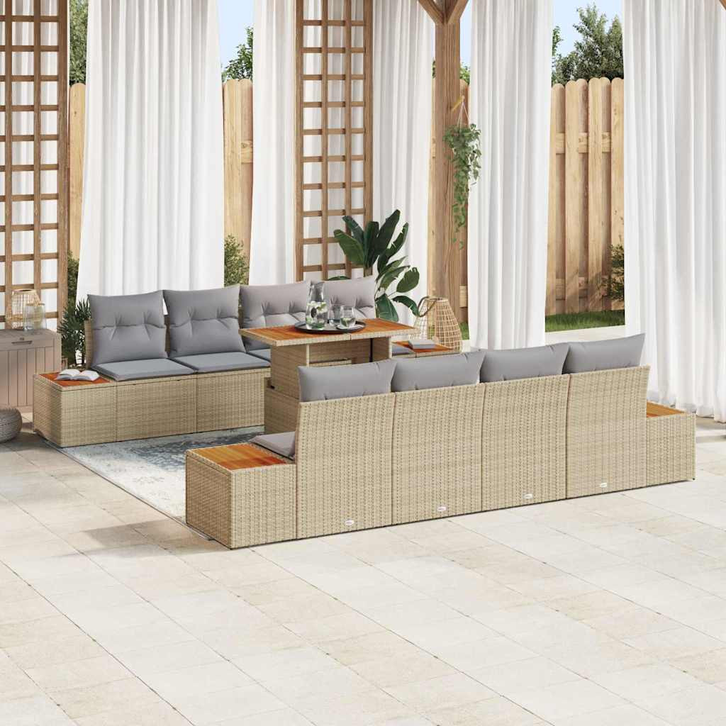 vidaXL Gartensofa-set 9 Stk. Beige Poly-Rattan