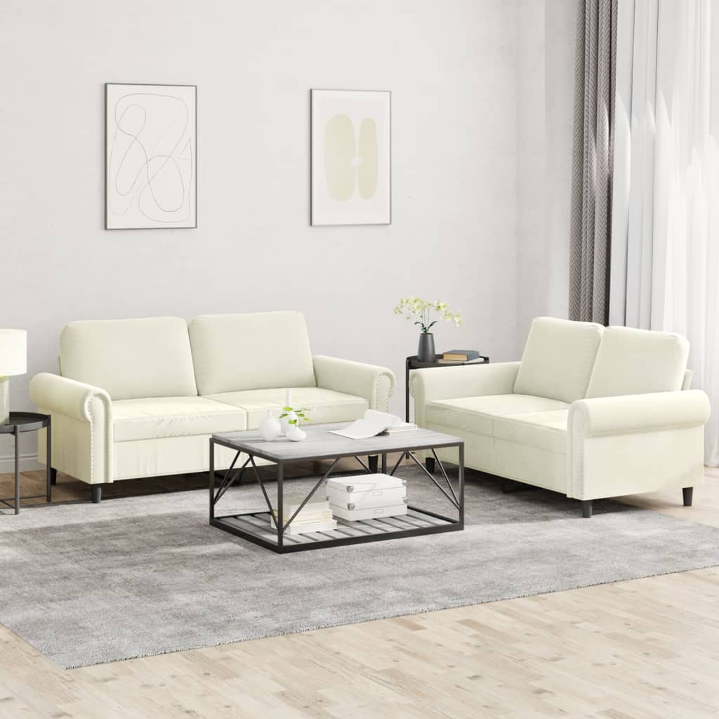 vidaXL 2-tlg. Sofagarnitur mit Kissen Creme Samt