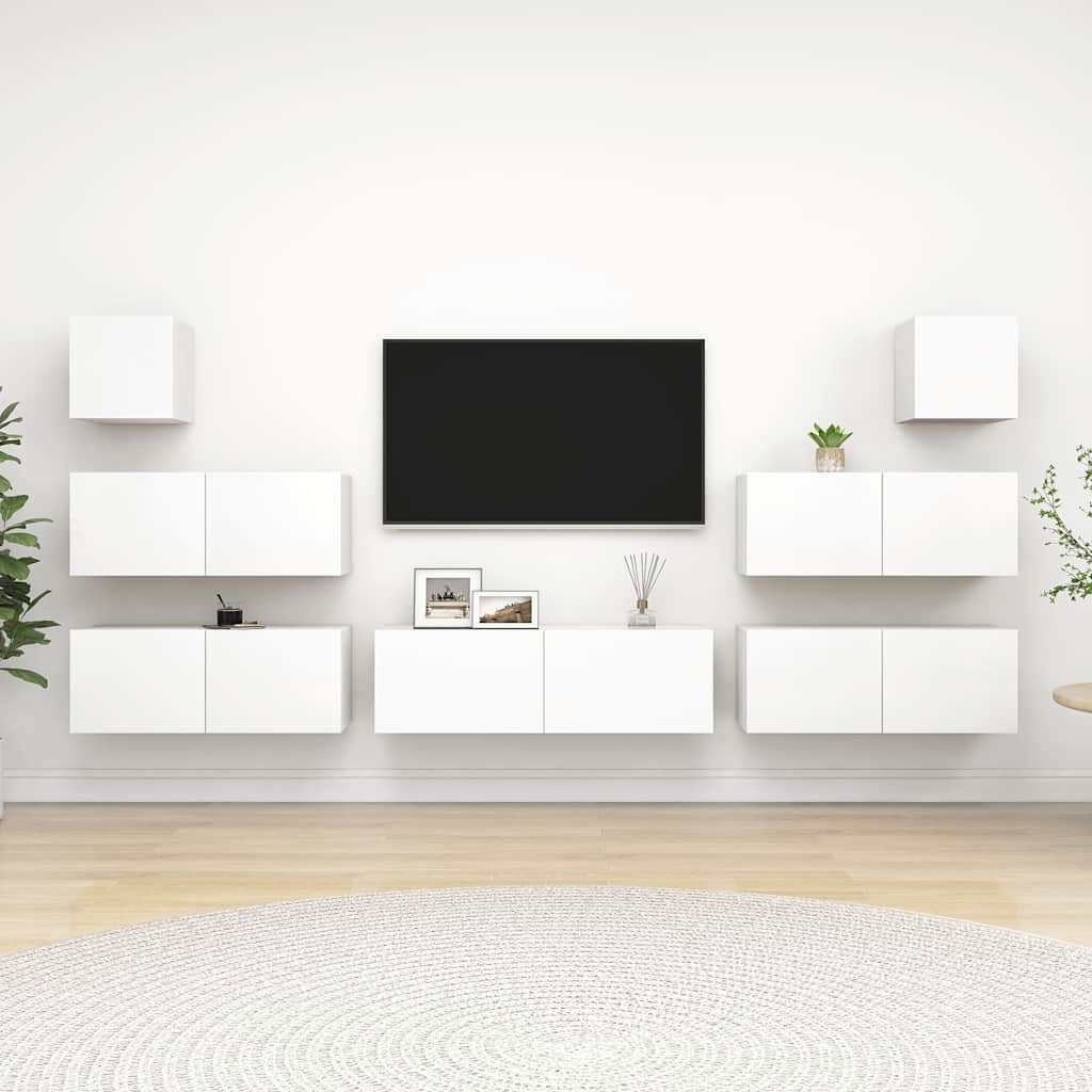 vidaXL 7-tlg. TV-Schrank-Set Weiß Holzwerkstoff