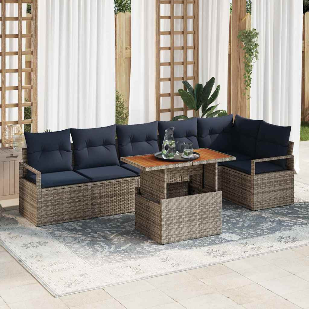 vidaXL Gartensofa-set 7 stk. 6-Sitzanzahl Grau und Marineblau