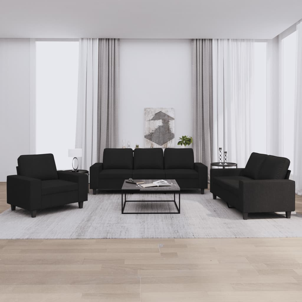 vidaXL 3-tlg. Sofagarnitur Schwarz Stoff