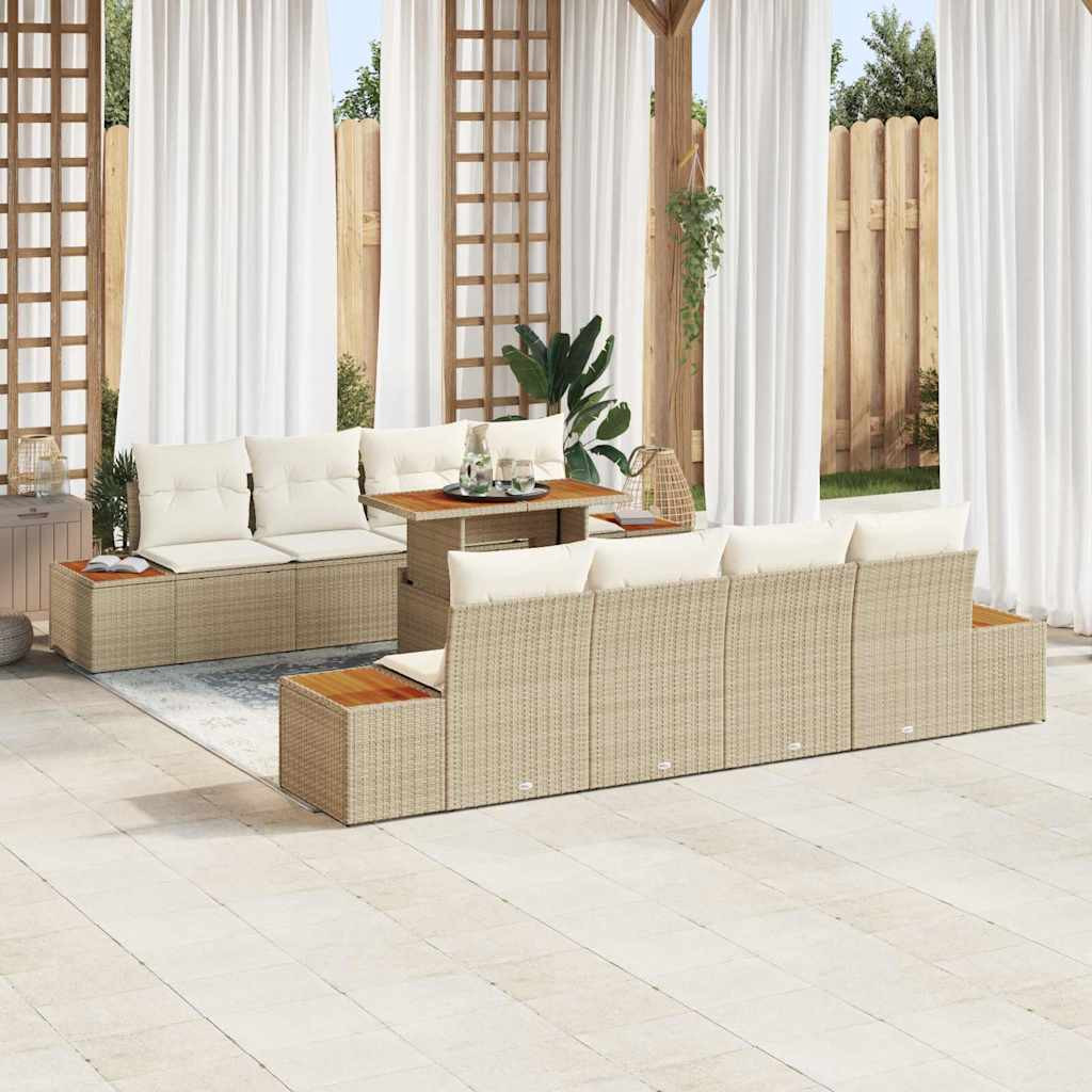 vidaXL Gartensofa-set 9 Stk. Beige Poly-Rattan