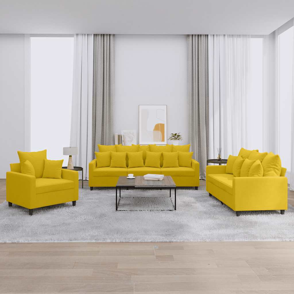 vidaXL 3-tlg. Sofagarnitur mit Kissen Gelb Samt