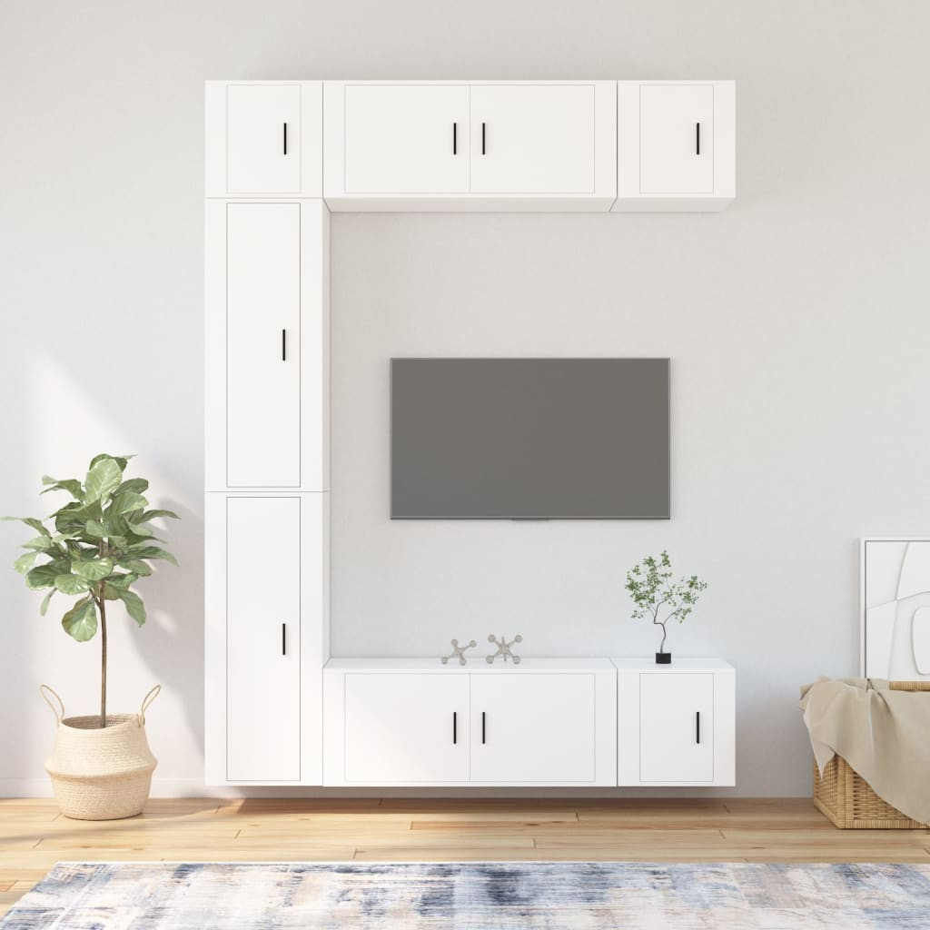 vidaXL 7-tlg. TV-Schrank-Set Weiß Holzwerkstoff