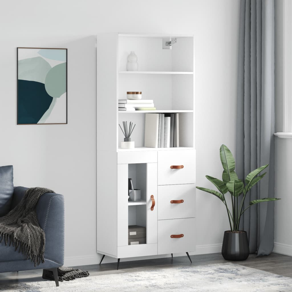 vidaXL Highboard Hochglanz-Weiß 69,5x34x180 cm Holzwerkstoff