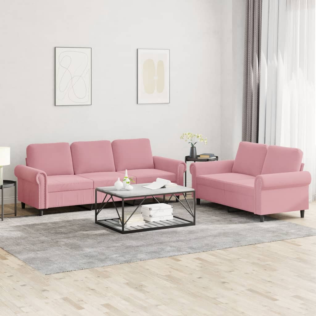 vidaXL 2-tlg. Sofagarnitur mit Kissen Rosa Samt
