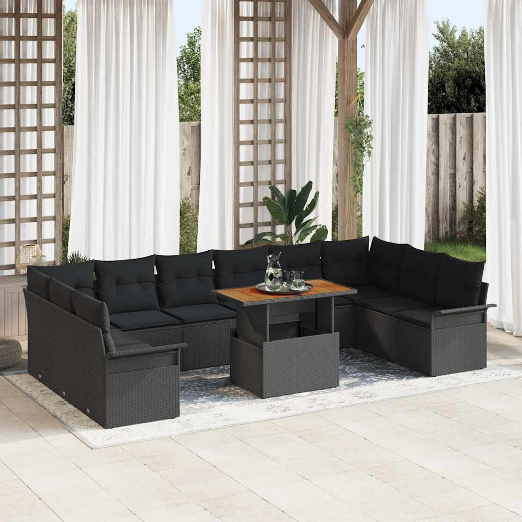 vidaXL Gartensofa-set mit Kissen 11 pcs Schwarz Poly-Rattan