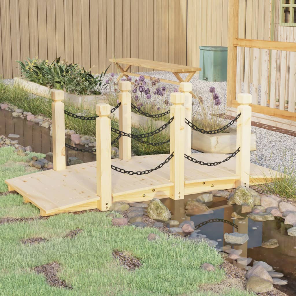 vidaXL Gartenbrücke mit Kettengeländer 150x67x56 cm Massivholz Fichte