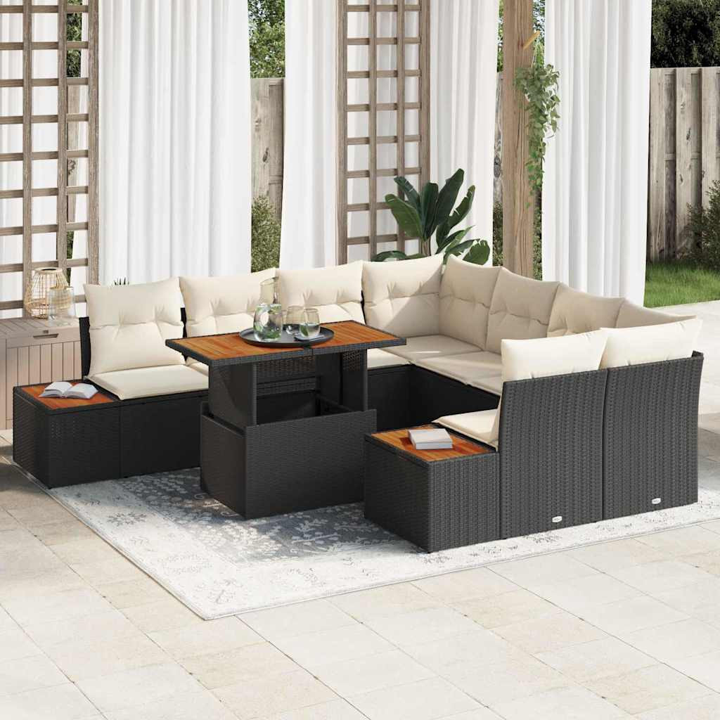 vidaXL Gartensofa-set 9 Stk. Schwarz Poly-Rattan
