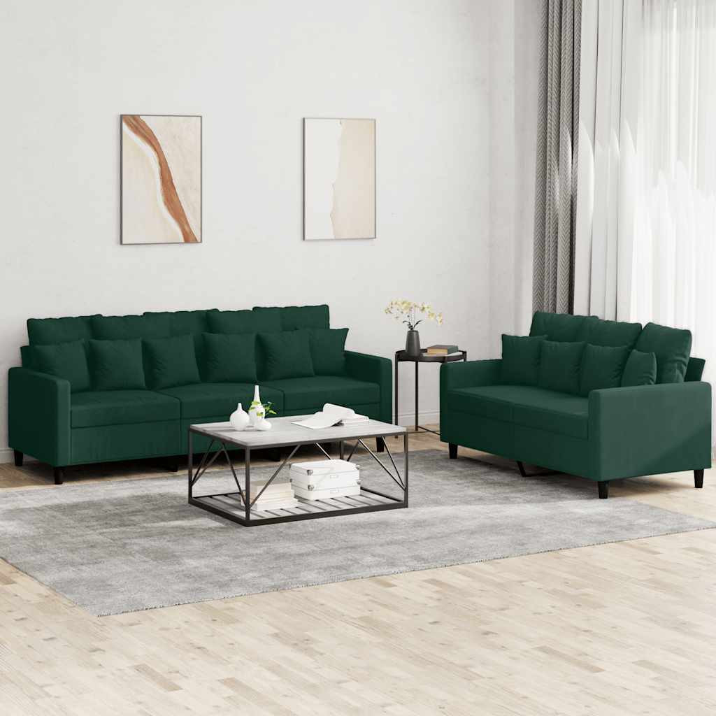 vidaXL 2-tlg. Sofagarnitur mit Kissen Dunkelgrün Samt