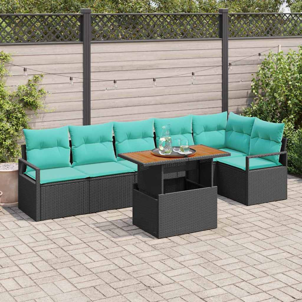 vidaXL Gartensofa-set 7 stk. 6-Sitzanzahl Schwarz und Türkis