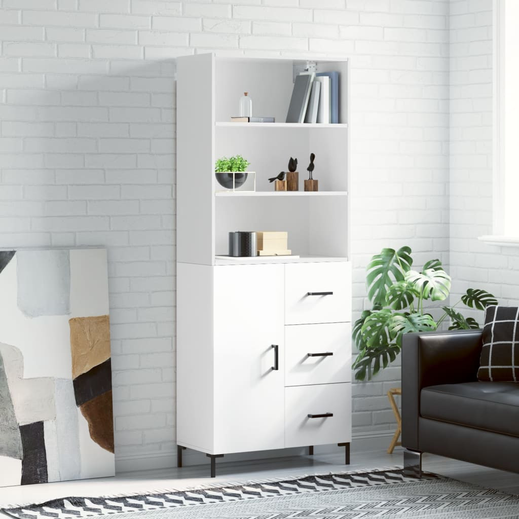 vidaXL Highboard Hochglanz-Weiß 69,5x34x180 cm Holzwerkstoff