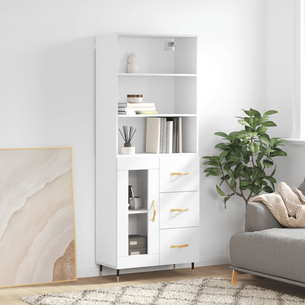 vidaXL Highboard Hochglanz-Weiß 69,5x34x180 cm Holzwerkstoff