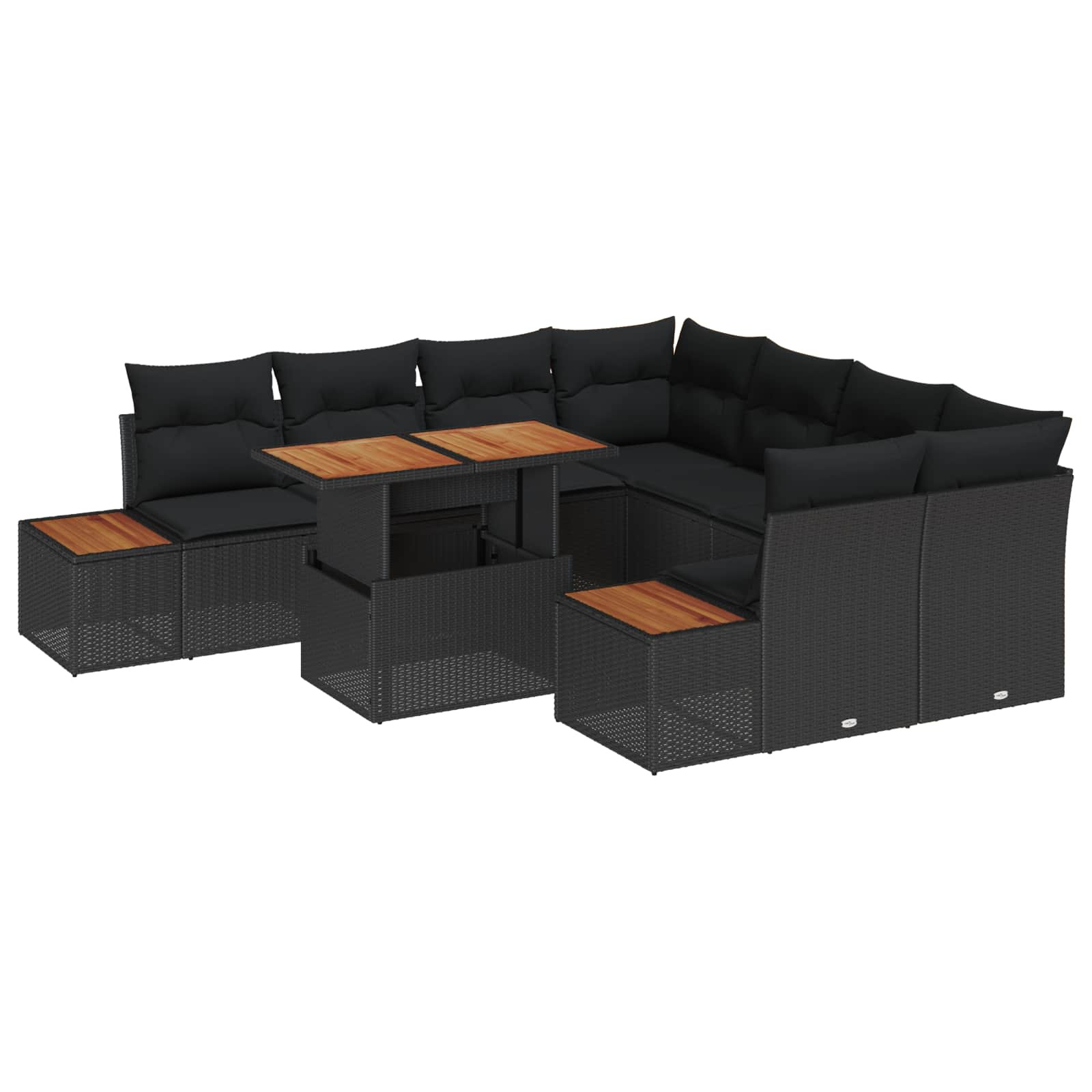vidaXL Gartensofa-set 9 Stk. Schwarz Poly-Rattan