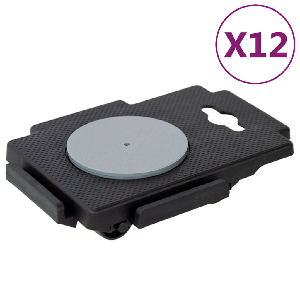 vidaXL Transportroller mit 8 Rollen 12 Stk Schwarz Polypropylen 150 kg