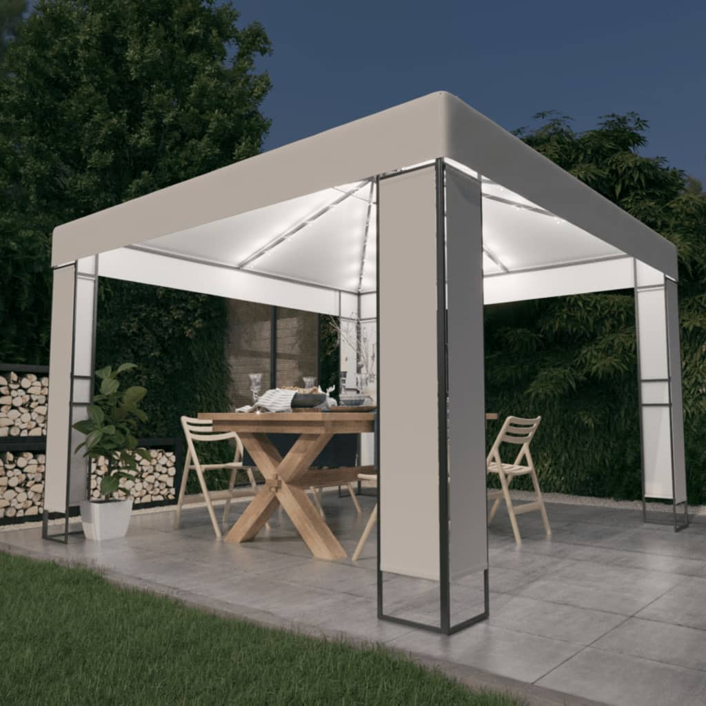 vidaXL Pavillon mit Doppeldach & LED-Lichterkette 3x3 m Weiß