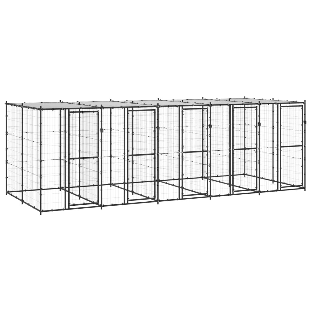 vidaXL Outdoor-Hundezwinger Stahl mit Überdachung 12,1 m²
