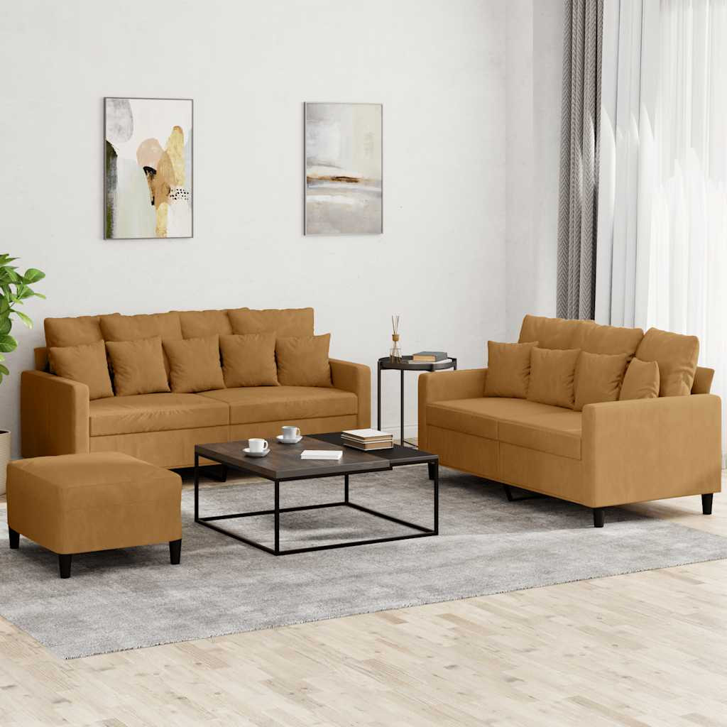 vidaXL 3-tlg. Sofagarnitur mit Kissen Braun Samt