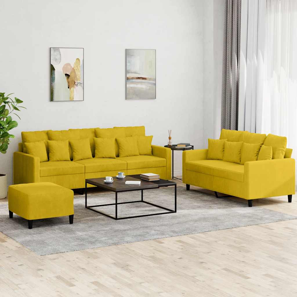 vidaXL 3-tlg. Sofagarnitur mit Kissen Gelb Samt