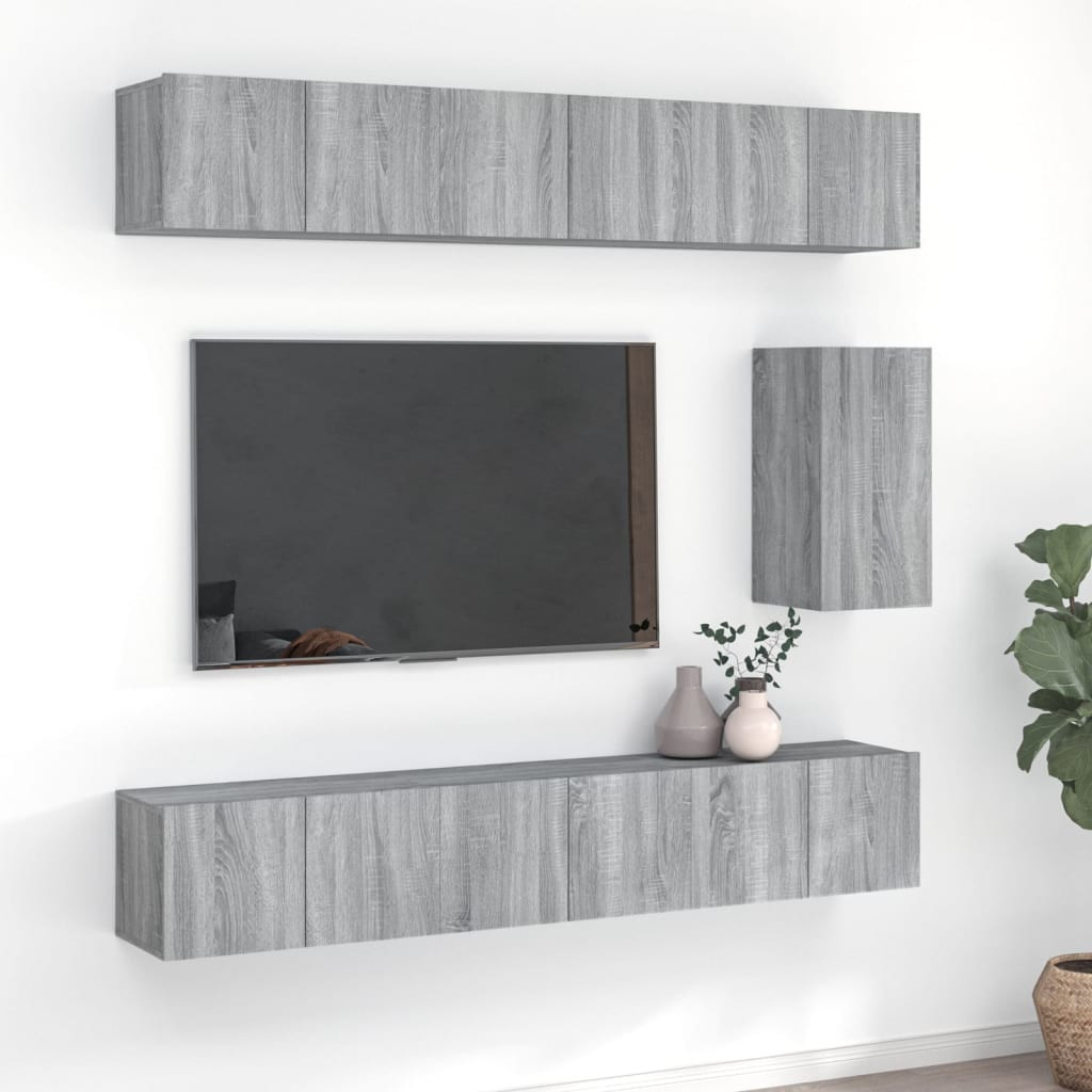 vidaXL 7-tlg. TV-Schrank-Set Grau Sonoma Holzwerkstoff