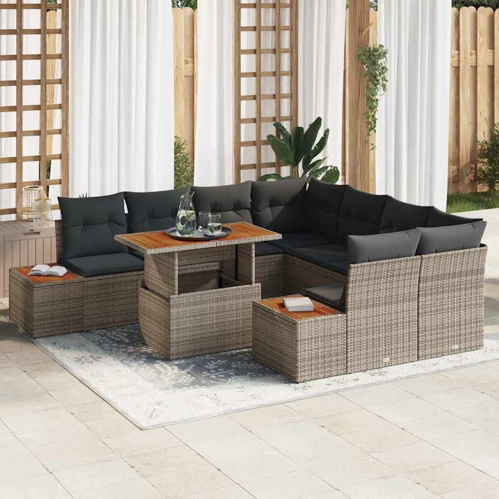 vidaXL Gartensofa-set 9 Stk. Grau Poly-Rattan