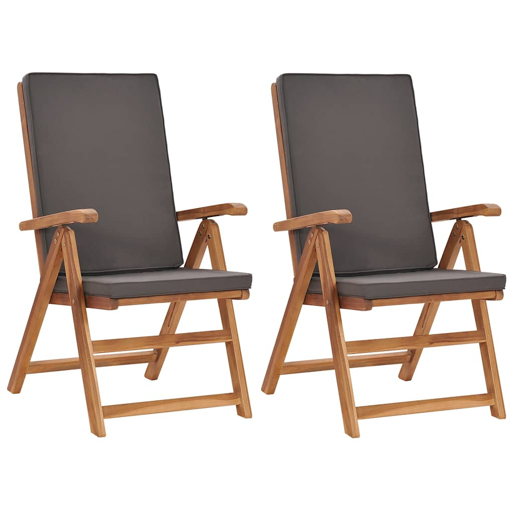 vidaXL Garten-Liegestühle 2 Stk. mit Auflagen Massivholz Teak Grau