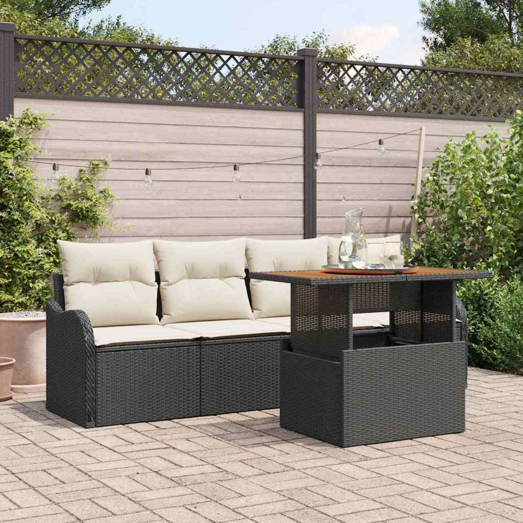 vidaXL Gartensofa-set mit Kissen 5 pcs Schwarz und Creme Poly-Rattan