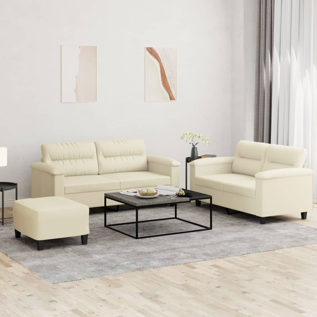vidaXL 3-tlg. Sofagarnitur mit Kissen Creme Kunstleder