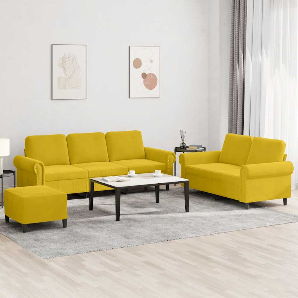 vidaXL 3-tlg. Sofagarnitur mit Kissen Gelb Samt