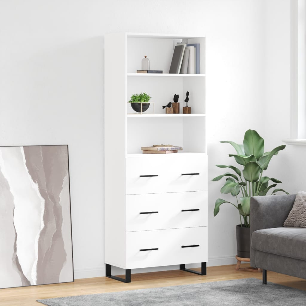 vidaXL Highboard Hochglanz-Weiß 69,5x34x180 cm Holzwerkstoff