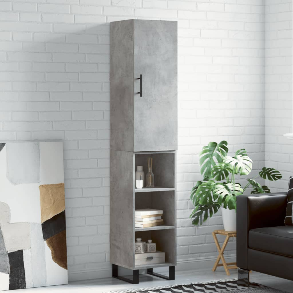 vidaXL Highboard Betongrau 34,5x34x180 cm Holzwerkstoff