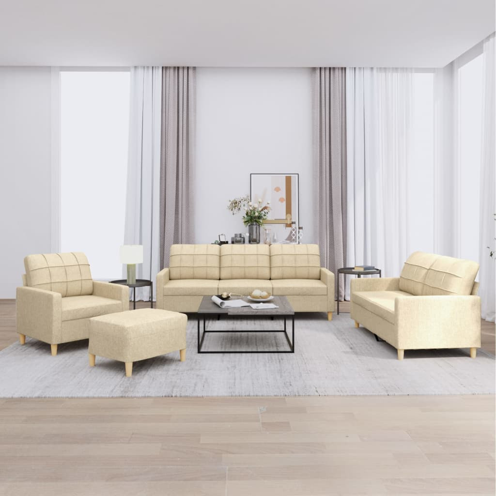 vidaXL 4-tlg. Sofagarnitur mit Kissen Creme Stoff