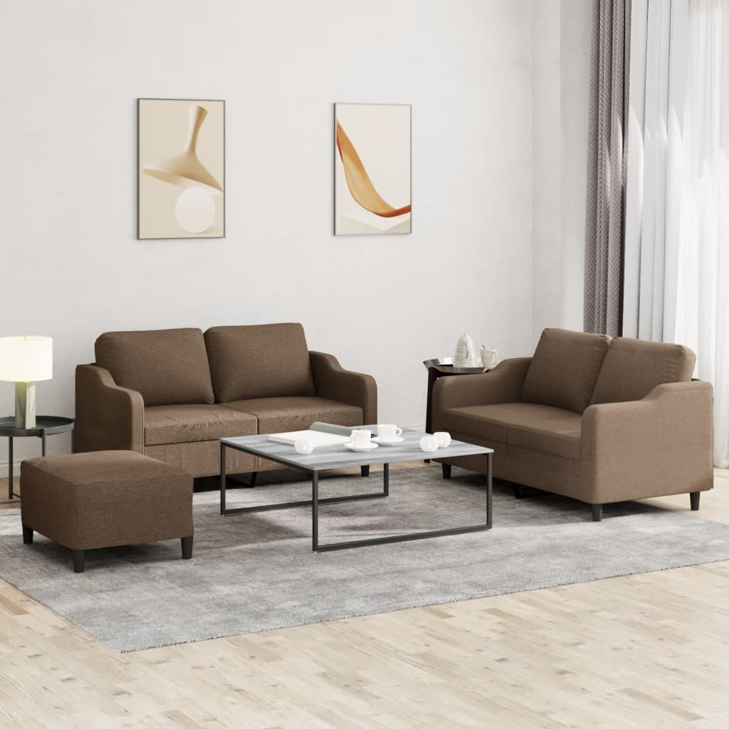 vidaXL 3-tlg. Sofagarnitur mit Kissen Braun Stoff