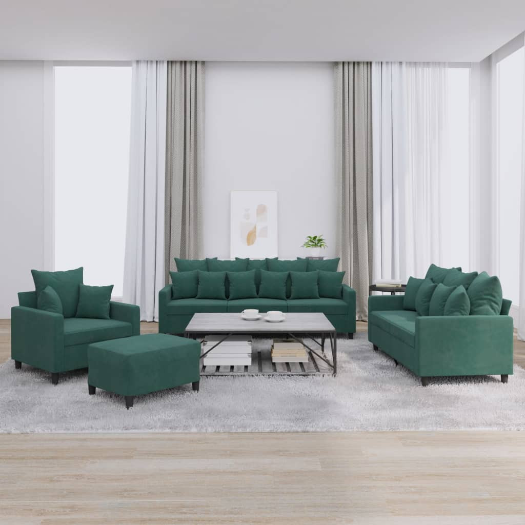 vidaXL 4-tlg. Sofagarnitur mit Kissen Dunkelgrün Samt