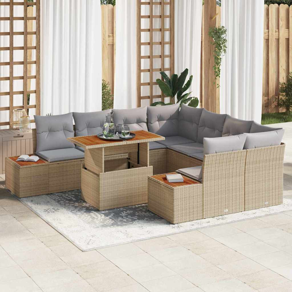 vidaXL Gartensofa-set 9 Stk. Beige Poly-Rattan