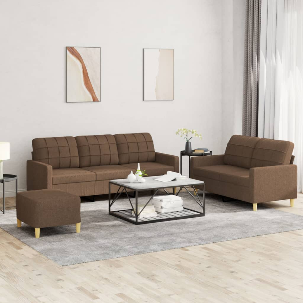 vidaXL 3-tlg. Sofagarnitur mit Kissen Braun Stoff