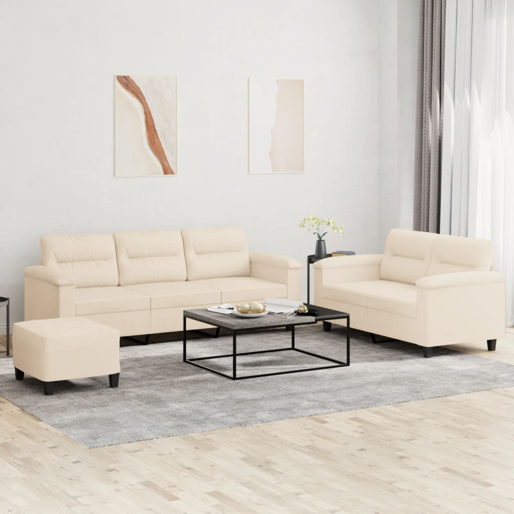 vidaXL 3-tlg. Sofagarnitur mit Kissen Beige Mikrofasergewebe